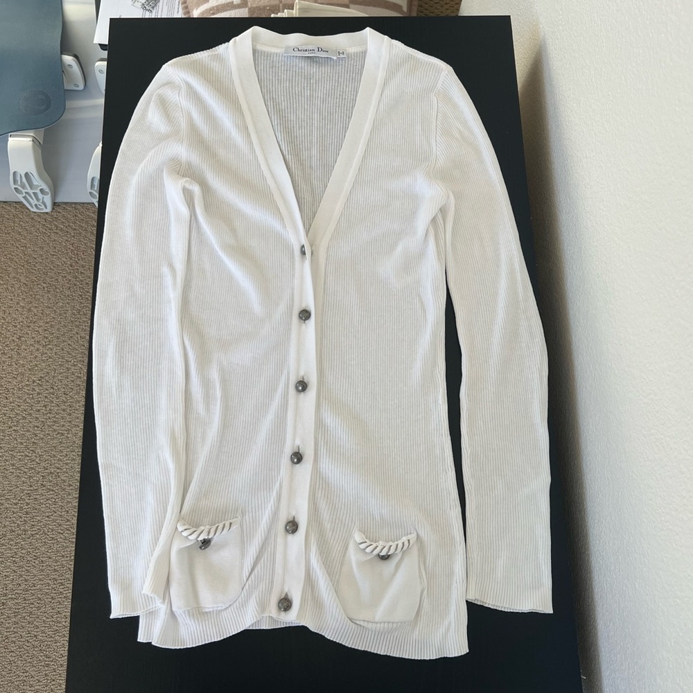 Christian Dior White Ribbed Cardigan